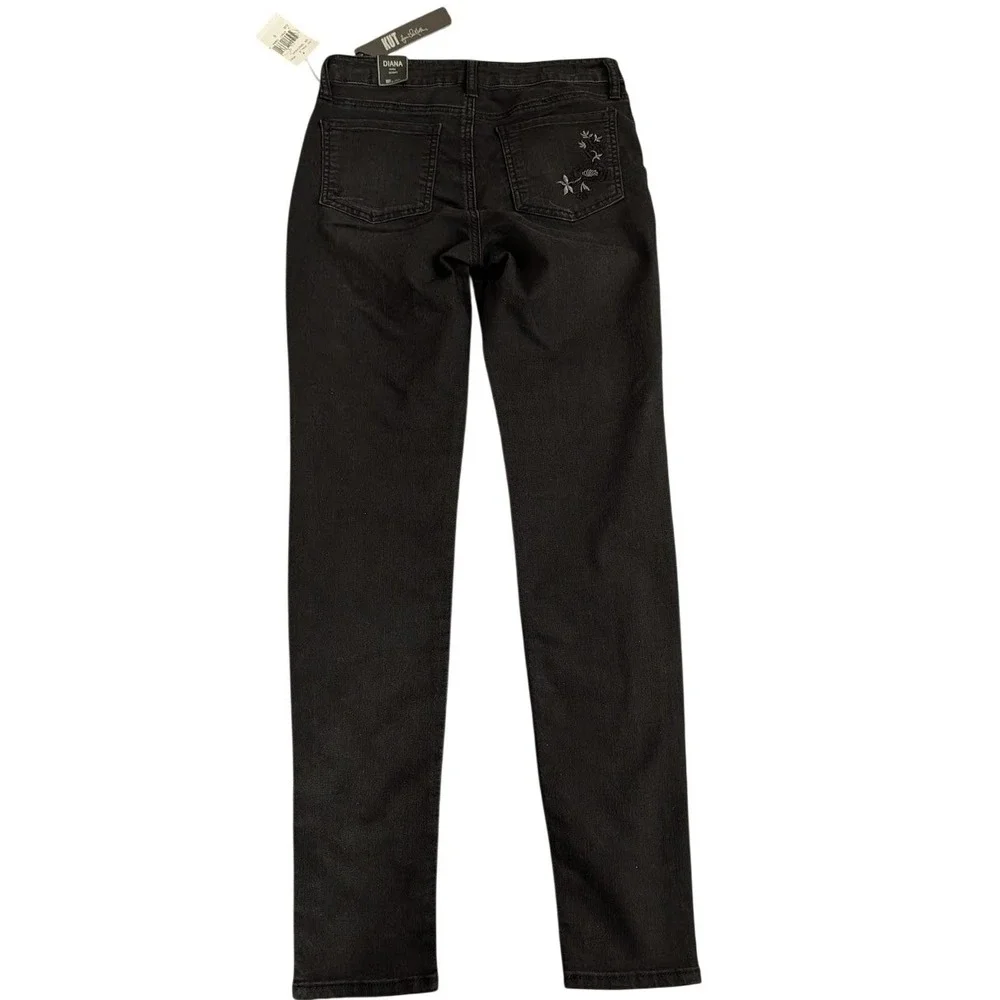 Kut‎ From The Kloth Diana Embroidered Mid Rise Skinny Jeans Black Size 0 NEW